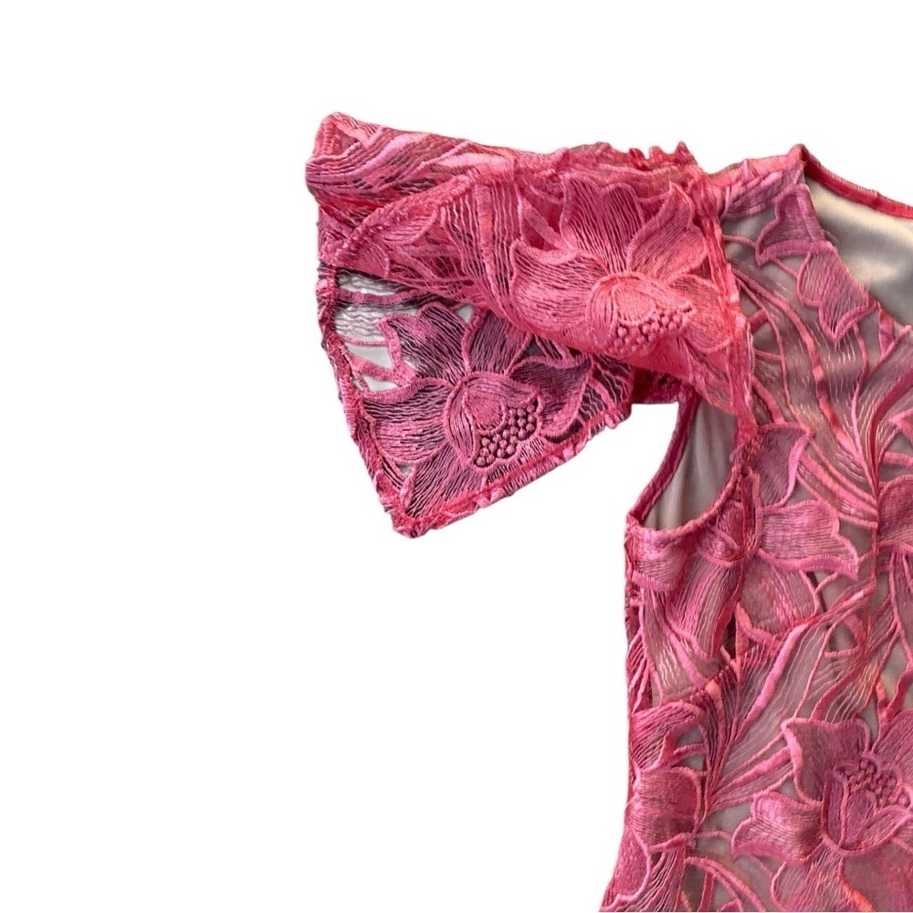 TAYLOR Women’s Sheath Lace Cutout Dress with Flutter Sleeves in Pink Size 6 - Picture 4 of 7